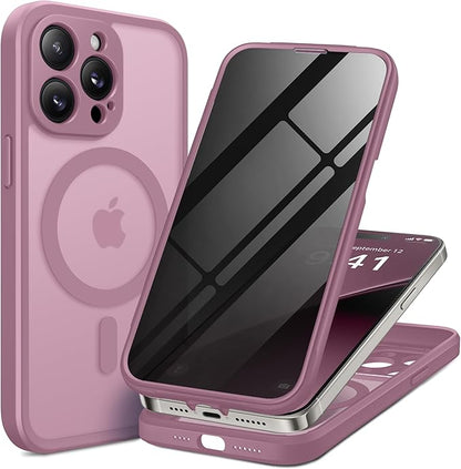 BERFY Magnetic for iPhone 14 Pro Max Case,Compatible with MagSafe,Built-in Privacy Screen Protector and Upgraded Camera Protection,Anti-Spy Full Body Shockproof Phone Case for 14 Pro Max,Palevioletred