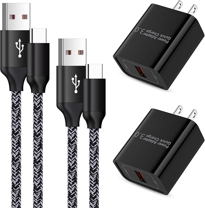 USB Type C Charger Fast Charge Dual USB Wall Plug Charging Blocks Android C Charger Cable Cord for Samsung Galaxy S24 S23 S22 S21 Ultra Plus S20 FE S10 S9 Note 20 10 A10e A01 A11 A12 A21 A20 A31 A42