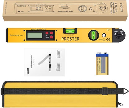 Proster Digital Angle Finder Gauge - Aluminum Angle Finder 16 inch 400mm with LCD Vertical Horizontal Spirit Level and Magnetic Base for Woodworker