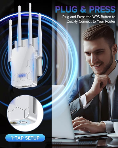 2026 WiFi Extender Internet Booster, 10000 Sq.ft Long Range Repeater Wireless Routers Amplifier, Mesh Wi-Fi 80% Faster | Broader Than Ever, Support More Network Devices at Home, 1-Tap Setup