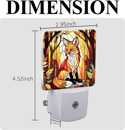PODMemory Fox Stained Glass Night Lights Plug into Wall for Room, Fox Night Light LED for Bedroom