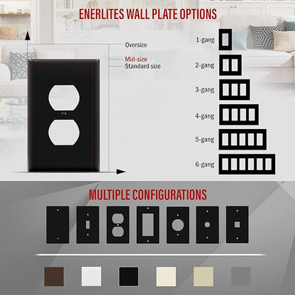 ENERLITES Mid-Size Duplex Receptacle Wall Plate, Electrical Outlet Covers, Gloss Finish, Midway Size 1-Gang 4.88" x 3.11", Polycarbonate Thermoplastic, UL Listed, 8821M-BK-10PCS, Black, 10 Pack
