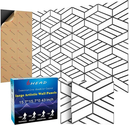 BSHEAD 8 Pack 2-Layer Soundproof Wall Panels, 15.7 x 15.7 x 0.43 in Large Sound Proof Foam Panels for Walls, 0.9lb/ft³ High Density, 3D Acoustic Panels,Artistic Noise Dampening Panels White&Black