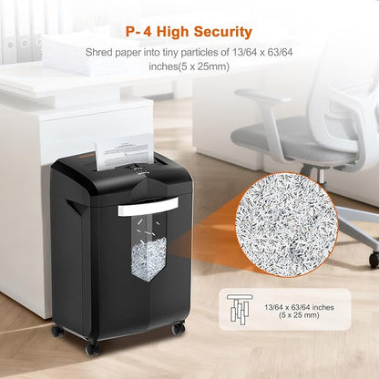 Bonsaii Heavy Duty 18-Sheet Cross-Cut Paper Shredder 60-Minute Runtime 6-Gallon Basket with Casters for Office Use Shreds Credit Cards and Staples