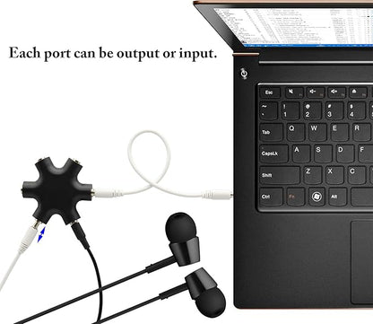 zdyCGTime Headphone Splitter, 6-Port Music Sharer, 3.5mm 6 Port Female Headset Adapter with 3.5mm M/M TRS Stereo Plug Cable (Black)