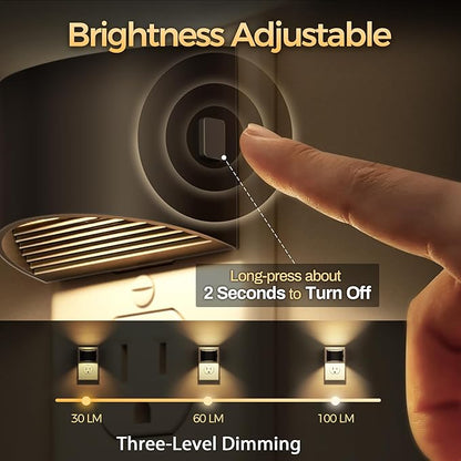 DORESshop LED Night Light[4 Pack], Night Lights Plug into Wall, 3 Level Brightness Adjustable Plug in Night Light, Dusk to Dawn Sensor, Nightlights for Adults, Bedroom, Bathroom, Hallway, 3000K