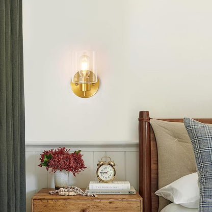 SOPEAS 1-Light Wall Sconce Gold,Vanity Light, Wall Mount Bathroom Mirror Fixtures, Brass Bathroom Light fixtures with Clear Glass Shade for Bedroom, Entrance, Hallway, Living Room (1 Pack)