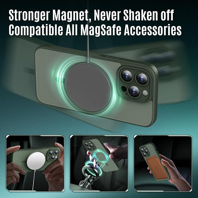 Designed for iPhone 12 Pro Case, Compatible with MagSafe, with Privacy Screen Protectors X2, [Camera Protection] [15FT Military Drop Protection] Shockproof Phone Case, 6.1", Alpine Green