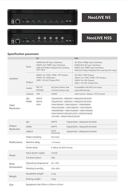 SPROLINK NeoLIVE N5S 5 Input Channels Video Streaming switcher Laptop Design with 10.1inch Screen, with Dual 4k inputs, Support MV and PGM outputs (Neolive N5S)
