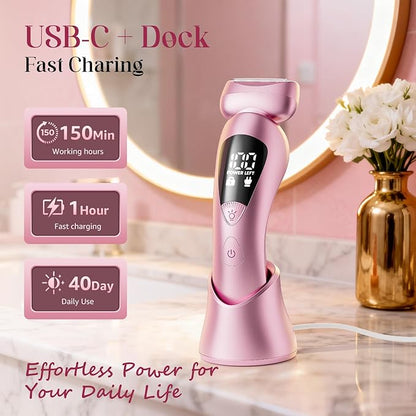 rategist Cordless Electric Razors for Women: Rechargeable Painless Bikini Trimmer for Body Hair - IPX7 Waterproof Shaver with LED Display for Face/Underarm/Leg Light Pink