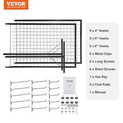 VEVOR 2 x 5.6 in Grid Wall Panels, 2 Packs Wire Gridwall Display Racks Tower with T-Base, Floorstanding Double Side Gridwall Panels, Retail Display with Extra Clips and Hooks for Art Craft Shows