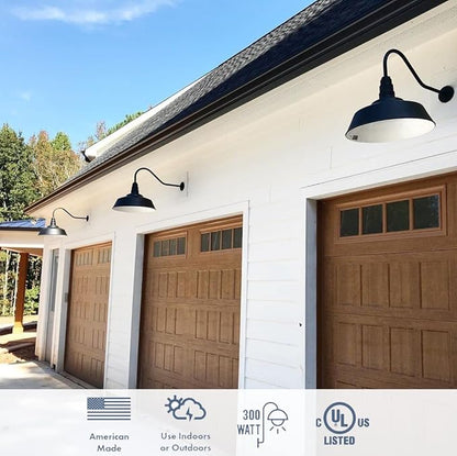 Steel Lighting Co. Large Outdoor Barn Light | Gooseneck Light Fixture | Made in America from 18-Gauge Steel | 20" Dome | 16" Gooseneck Red Exterior/White Interior
