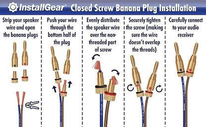 InstallGear 14 Gauge Wire AWG Speaker Wire with 12 Banana Plugs (100ft - Clear) - Speaker Cable for Car Speakers Stereos, Home Theater Speakers, Automotive Wire, Outdoor - Speaker Wire 14 Gauge
