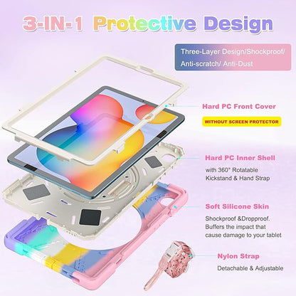 BRAECN for Galaxy Tab S6 Lite Case for Kids,Heavy Duty Rugged Shockproof Case with Hand Strap, Shoulder Strap, Stand, S Pen Holder for Samsung Galaxy Tab S6 Lite 10.4” Tablet SM-P610/P613 -Rainbow