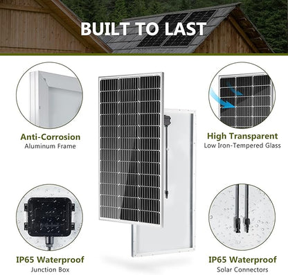 HQST 2pcs 100W 12V Monocrystalline Solar Panel, Up to 25% High Efficiency Module, Waterproof for RVs, Motorhomes, Cabins, Marine, Boat and Any Other Off Grid Applications-Upgrade Version