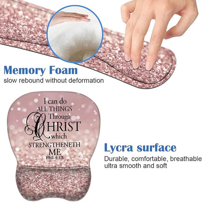 Ergonomic Mouse Pad Wrist Support and Keyboard Wrist Rest Set with Coasters, Non-Slip PU Base, Easy Typing & Pain Relief, Perfect for Home Office Working Studying, Bible Verse Phil 4-13