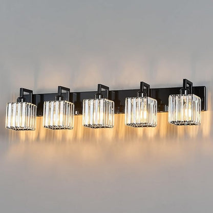 FDPBY Modern Bathroom Vanity Light 5-Lights Plating Black Vanity Light Crystal Wall Light Bathroom Light Fixtures