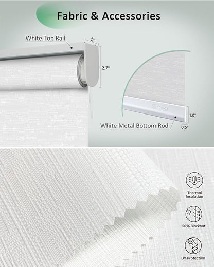 Yoolax Motorized Blinds App Control, Light Filtering Motorized Shades for Windows, Cordless Automatic Roller Shades for Bedroom Living Room Office(Light Filtering Jacquard White, 22" W x 72" H)
