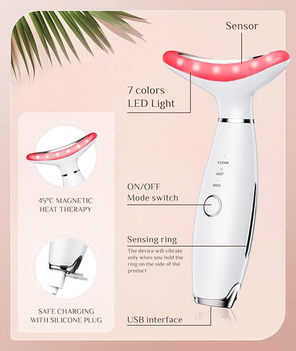 Dopsikn 7 Color Galvanic Machines - Red Light Therapy for Face and Neck, Face Massager Tool for Wrinkles, Double Chin, Vibrating Facial Massager with Thermals, White