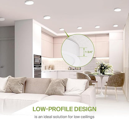 ASD LED 12" Round Flush Mount Ceiling Light Fixture, Low Profile Surface Lighting | 5CCT, Dimmable, Battery Backup, ETL Listed | 24W 2100LM 2700-6000K 120V | Kitchen, Hallway Lamp | White, 6 Pack