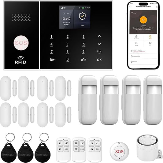XUK Wireless 4G/GSM/Wi-Fi Security System for Home/Apartment, Smart Security Alarm with Door/Window Sensors, PIR Motion Detector, Compatible with Alexa/Google Home, Easy Installation (21pcs Set)