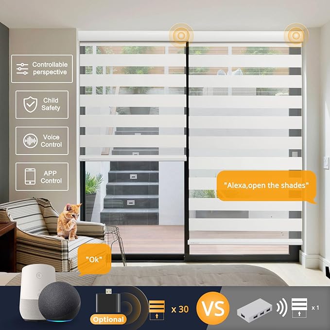 MUSCLEAREA Motorized Blinds with Remote, Cordless Automatic Zebra Shades, Smart Blind for Windows, White, 27 x 72