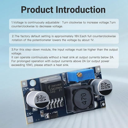KERWINN 5PCS LM2596 DC-DC Buck Converter Step Down Module, 3.0-40V to 1.5-35V Adjustable Voltage Regulator Power Supply