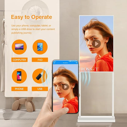 Canlarriz 43 Inch 4K Touchscreen Kiosk, Indoor Capacitive Touch Floor Standing Digital Signage Displays, Advertising Display LCD Kiosk, UHD Interactive Display Poster Android System, HDMI/USB/WiFi