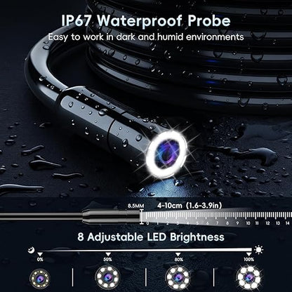 SKYBASIC Industrial Endoscope Borescope Camera with Light, 4.3'' HD Digital Handheld Waterproof Sewer Tools Snake Inspection Camera with 8 LED Lights 65.6FT Semi-Rigid Cable, Cool Gift Gadgets for Men
