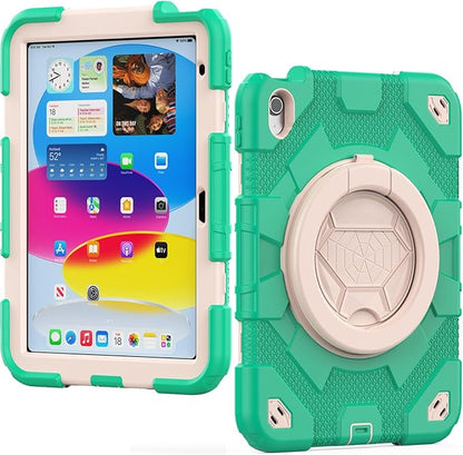 SCSVPN for iPad (A16) 11th/10th Generation Case 11 inch 2025/10.9 inch 2022, Rugged Shockproof Protective Silicone Case for Kids with Pencil Holder, Rotate Stand & Handle, Shoulder Strap - Mint Green