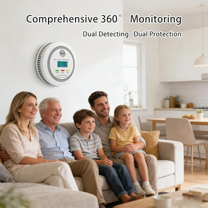 Virtue Sensor Smoke & Carbon Monoxide Detector, 2-in-1 CO Detector Alarm for Home Garage RV with LCD Display Safety Alarm System Audible and Visual Alert (1 Pack with Batteries)