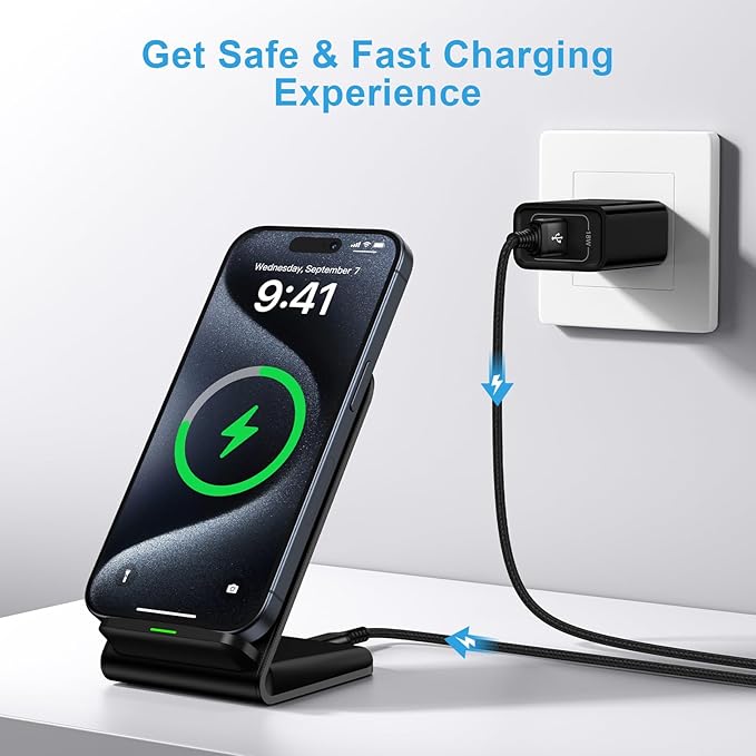 Pixel 9 10 Wireless Charger 15W Fast Charging for Google Pixel 10 9A 9 Pro XL Fold 8A 8 Pro 7A 7 6 Pro,Android Wireless Phone Charging Stand & QC Charger for Samsung Galaxy Z Fold Flip 6 S25 S24 S23