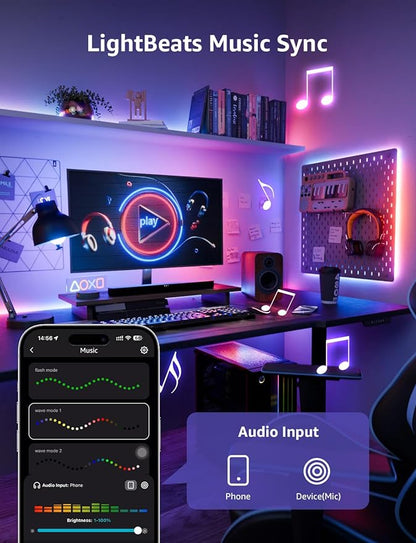 Lepro S1 AI LED Strip Lights for Bedroom - 100ft(2 Rolls of 50ft) Smart RGB Light Strips with IC and Rainbow Chasing Effects, Personalized Al Lighting Designer, No Remote, 2.4G Wi-Fi & Bluetooth