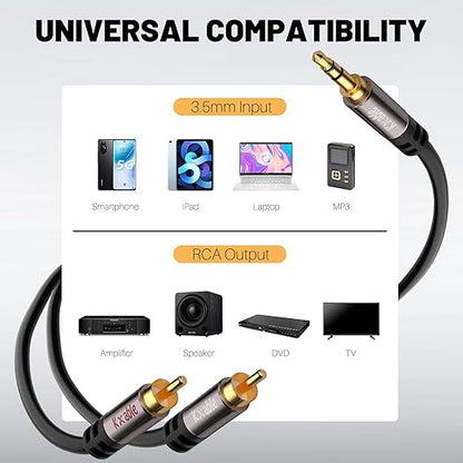 2 Pack 3.5mm to RCA Cable 4FT, Male RCA to Aux Stereo Audio Adapter, Hi-Fi Sound Auxiliary Y Splitter Cord, Shielded 1/8 to 2RCA Cable for Headphone, MP3, Tablet, Speaker, HDTV, Phone and More
