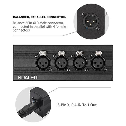 HUALEU 3Pin XLR 1 Male to 4 Female Splitter,4WAY XLR Four-Input and one-Output Parallel Connection Adapter,Four Microphone inputs Converted to one Output,4 in to 1 Out Aduio Splitter