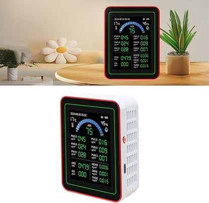Air Quality Meter 18 in 1 Portable Battery Powered Indoor Air Quality Monitor with CO2 TVOC HCHO PM2.5 PM10 Temp Humidity Detection Data Storage for Home Office School