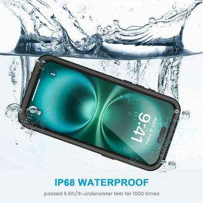 Lanhiem for iPhone 16 Pro Case, IP68 Waterproof Dustproof Shockproof 16 Pro Cases with Built-in Screen Protector, Protective Heavy Duty Rugged Phone Cover for iPhone 16 Pro - 6.3 inch (Black/Clear)