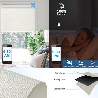 COOLWINDS Motorized Blinds with Remote Cordless Automatic Motorized Shades Custom Blinds for Windows Smart Curtains Compatible with Alexa Google Home(Blackout Jacquard Beige,W70 x H72in)