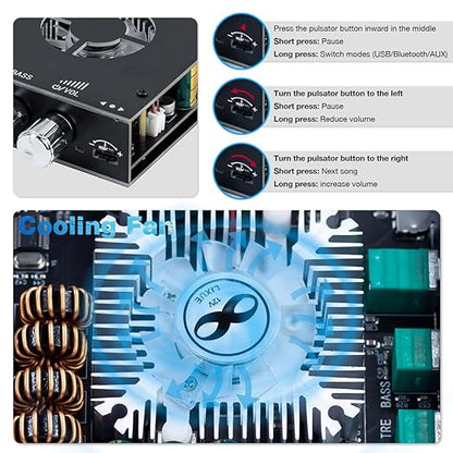 Hosyond ZK-1602T 2.0 Channel Bluetooth 5.0 Amplifier Board 160W+160W Stereo Audio Bluetooth Amp with Treble Bass Control for DIY Home Speakers