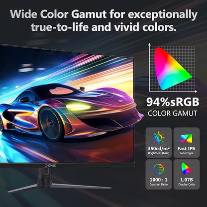 Z-Edge 27-inch Gaming Monitor QHD 2560 x 1440 2K, 180Hz Refresh Rate, 1ms MPRT, UG27QF Fast IPS Computer Monitor with Crosshair, HDMI 2.0x2, DP 1.4x2