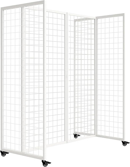 koretech Grid Wall Panels with Wheels, 4 x 5.5Ft Gridwall Panel Display Stand, Sturdy Art Display Panels, Grid Display Stand, White