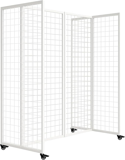 koretech Grid Wall Panels with Wheels, 4 x 5.5Ft Gridwall Panel Display Stand, Sturdy Art Display Panels, Grid Display Stand, White