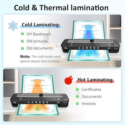 13 Inch Laminator Machine - 11x17 Laminator with 50 Sheets, Cold & Thermal, Built-in Paper Cutter & Corner Rounder, A3 Laminating Machine for Classroom Home School
