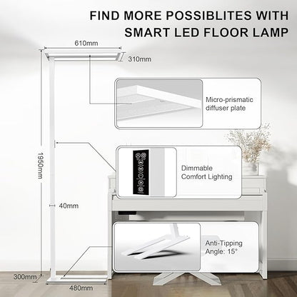 STERREN 76'' Motion Sensor Floor Lamp, 105W Modern LED Floor Lamp, Smart Full-Spectrum Office Standing Lamp, 8400LM Bright Reading Lamp for Study Room,Living Room,Bedroom, 2700K-5000K Dimmable