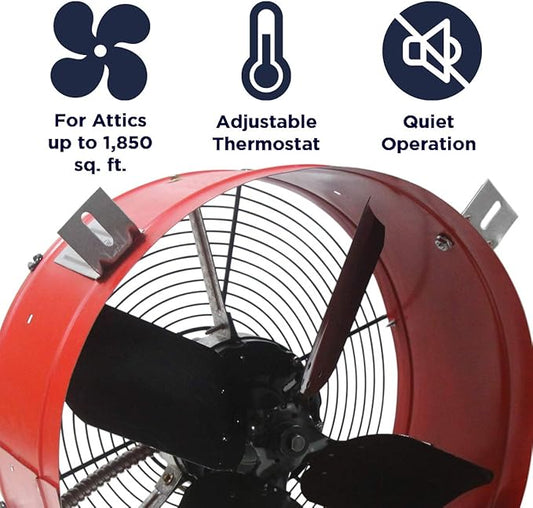 Maxx Air Professional Grade Gable Mount | Power Attic Ventilator, 2.6-Amp 60-Hz Motor and 14-Inch Blade | Quiet Home Attic Fan 1300 CFM | 1,850 SQ. FT. (Red)