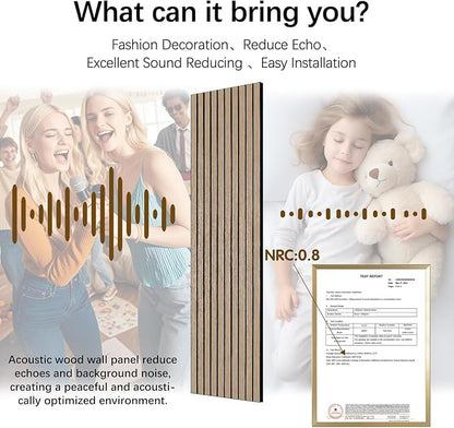 ARMURO Acoustic Wood Wall Panels, 2 PCS Slat Wall Panels - Walnut Veneer Soundproof Panels for Home & Office, 94.5" Extra-Long Easy Peel & Stick Panels for Walls (11.8"W x 94.5"L)