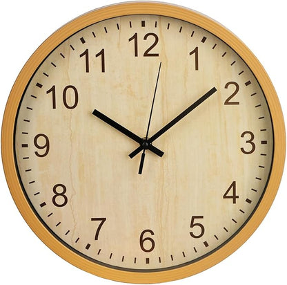 bakbrand Kids Wall Clock Silent Non-Ticking Childrens Clock Round Decorative Wall Clocks for Classroom, School, Office, Bedroom, Living Room, Kitchen (Light Wood Grain, 12 inch)