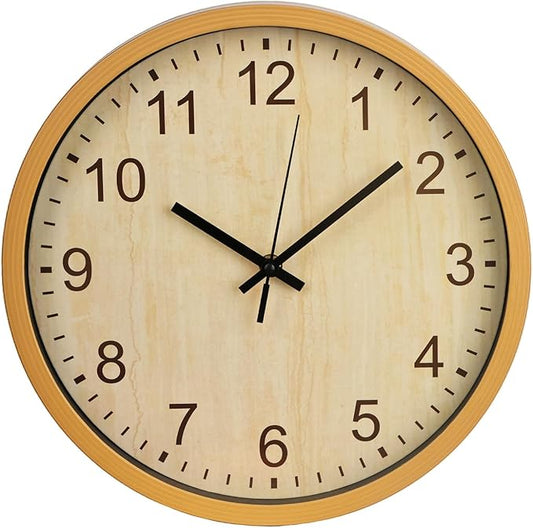 bakbrand Kids Wall Clock Silent Non-Ticking Childrens Clock Round Decorative Wall Clocks for Classroom, School, Office, Bedroom, Living Room, Kitchen (Light Wood Grain, 12 inch)