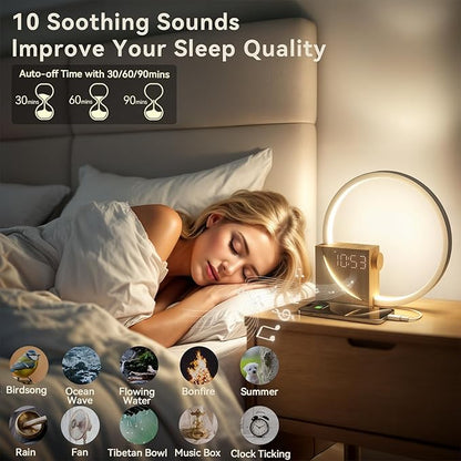 Vivilumens Sunrise Alarm Clock Sound Machine Nightlight, Gradual Wake Up Light, Digital Dimmable Clock, 10 White Noise Sleep Sounds, Snooze, Dual Clocks for Heavy Sleeper Adult, Decor Gifts for Women