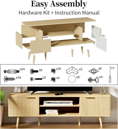 YLGJ&TIDY Modern Wood TV Stand Up to 60'',Universal Entertainment Center with 3-Tier Shelves,TV Console with Cabinets Storage,Wood Frame Television Stand (Oak)
